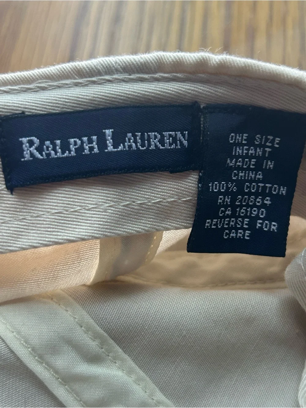 Vintage Polo Ralph Lauren Infant White Cream Hat Cap Navy Pony Elastic Strap